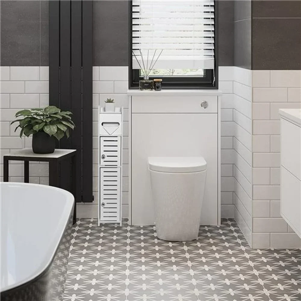 Small Bathroom Storage Cabinet for Small Spaces with 2 Doors & Shelves (White)